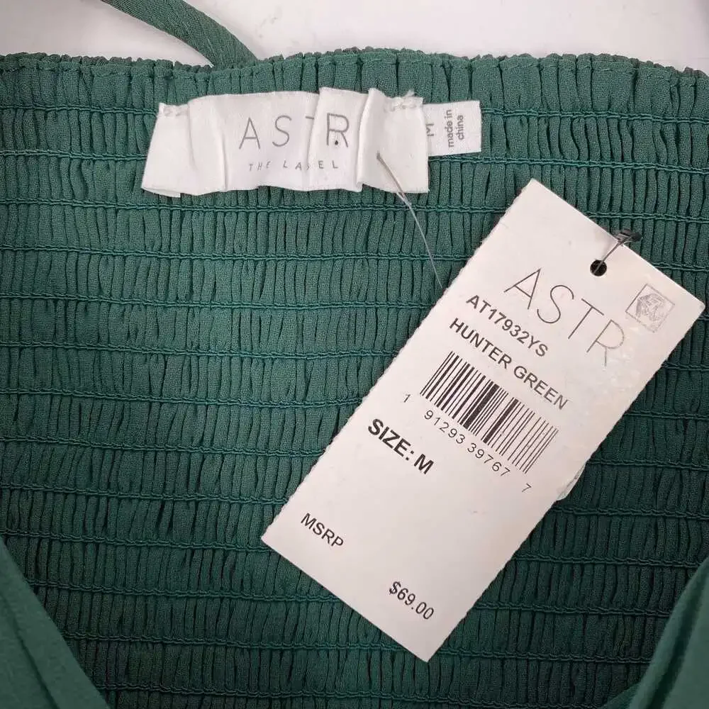 Astr Green Satin Square Neck Puff Sleeve Blouse | Women’s M